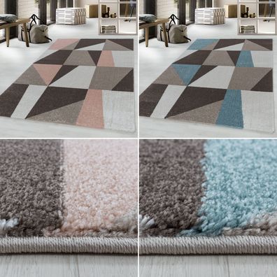 Designer Kurzflor Teppich modern design Wohnzimmer meliert kariert Höhe 10 mm