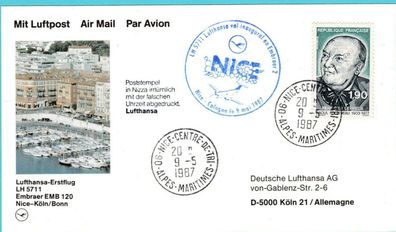 Flugpost Frankreich Lufthansa Erstflug LH 5711 Nice nach Köln/ Bonn Embraer