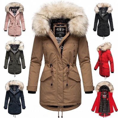 Navahoo Premium Damen Winter Jacke Kurz Mantel Parka Kapuze warm Kunstfell LADY LIKE