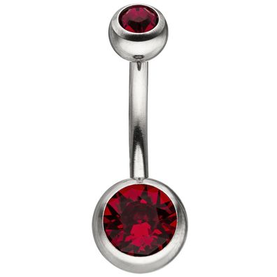 Bauchnabel Piercing Edelstahl mit Kristallsteinen rot