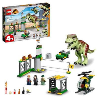 LEGO 76944 Jurassic World T. Rex Flucht, Dinosaurier, mit Auto, Helikopter und F