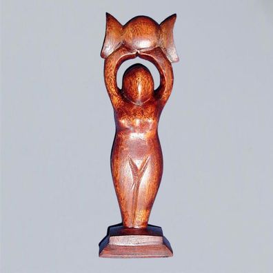 Altarfigur Göttin mit dreifachem Mond aus Holz braun 25 cm Statue Handgeschnitzt