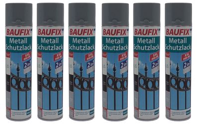 6x Baufix 2in1 Metall Schutzlack Spray 600 ml silbergrau glänzend Grundierung