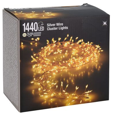 Silver Wire Cluster Lights - 1440 LED / 14,4m - Draht Büschel Lichterkette Außen