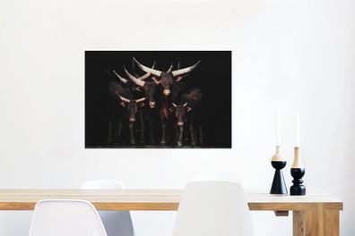 Glasbilder - 90x60 cm - Kuh - Watussi - Schwarz - Hörner (Gr. 90x60 cm)