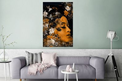 Glasbilder - 80x120 cm - Blume - Frauen - Gold (Gr. 80x120 cm)