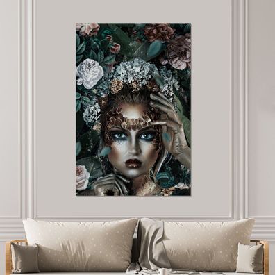 Glasbilder - 100x150 cm - Silber - Frau - Blumen (Gr. 100x150 cm)