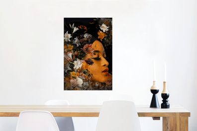 Glasbilder - 60x90 cm - Blumen - Frau - Farben (Gr. 60x90 cm)