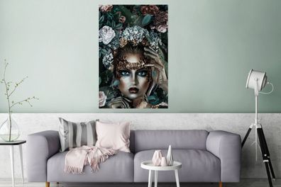 Glasbilder - 80x120 cm - Silber - Frau - Blumen (Gr. 80x120 cm)