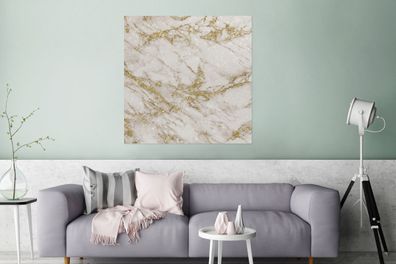 Glasbilder - 90x90 cm - Marmor - Muster - Weiß - Gold (Gr. 90x90 cm)