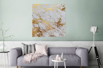 Glasbilder - 90x90 cm - Marmor - Gold - Weiß (Gr. 90x90 cm)