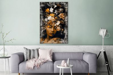 Leinwandbilder - 90x140 cm - Frauen - Gold - Blumen (Gr. 90x140 cm)