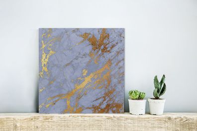Glasbilder - 20x20 cm - Marmor - Blau - Gold (Gr. 20x20 cm)