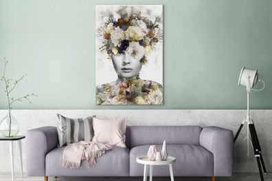 Leinwandbilder - 90x140 cm - Blumen - Frau - Scherben (Gr. 90x140 cm)