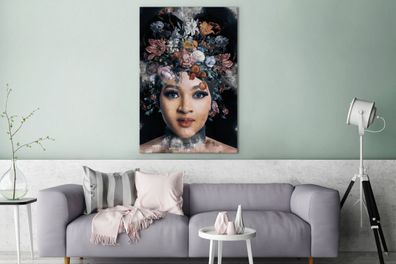 Leinwandbilder - 90x140 cm - Blumen - Farben - Frauen (Gr. 90x140 cm)