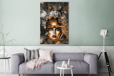 Leinwandbilder - 90x140 cm - Frauen - Blumen - Gold (Gr. 90x140 cm)