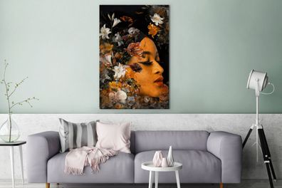 Leinwandbilder - 90x140 cm - Blumen - Frau - Farben (Gr. 90x140 cm)