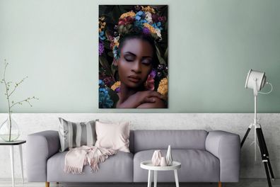 Leinwandbilder - 90x140 cm - Blumen - Blätter - Frauen (Gr. 90x140 cm)