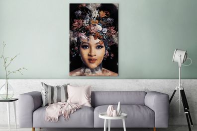 Leinwandbilder - 90x140 cm - Blumen - Farbe - Frauen (Gr. 90x140 cm)