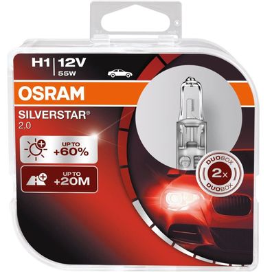 2 Osram H1 12V 55W Glühbirne SiverStar 2.0 Xenon Look Effekt HalogenLampe Birne