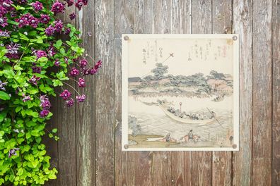 Gartenposter - 50x50 cm - Das Onmaya-Flussufer - Gemälde von Katsushika Hokusai