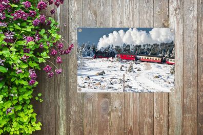 Gartenposter - 90x60 cm - Eine Dampflokomotive im Schnee (Gr. 90x60 cm)