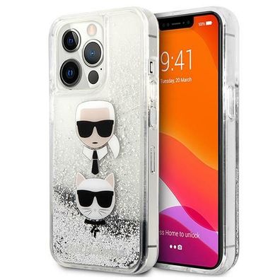 Handyhülle Case iPhone 13 Pro Max Karl Lagerfeld Cover Kunststoff Glitzer silber