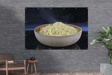 Gartenposter - 180x120 cm - Ein Quinoa-Gericht in einer rustikalen Holzschale