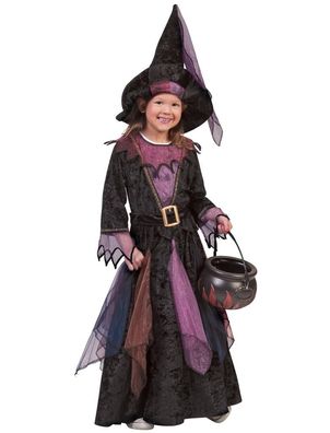 Halloween 3 Tlg Kleid Hexe Witch Kostüm 104-164 Kinderkostüm + Hüt Violett