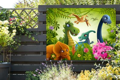 Gartenposter - 120x90 cm - Dinosaurier - Tiere - Dschungel - Illustration