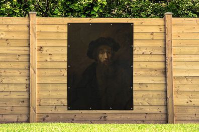 Gartenposter - 120x160 cm - Ein Mann mit Bart und Baskenmütze - Rembrandt van Rijn