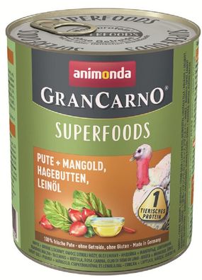 animonda - GranCarno ¦ Adult Superfood - Pute & Mangold - 6x 800g ¦ nasses Hundefu...