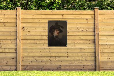 Gartenposter - 60x80 cm - Tronie eines Mannes mit gefiederter Baskenmütze - Rembrandt