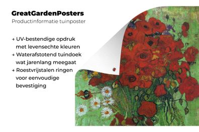 Gartenposter - 90x120 cm - Vase mit roten Mohnblumen und Gänseblümchen - Vincent van