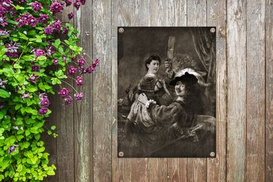 Gartenposter - 60x80 cm - Rembrandt und Saskia in Schwarz und Weiß - Rembrandt van Ri