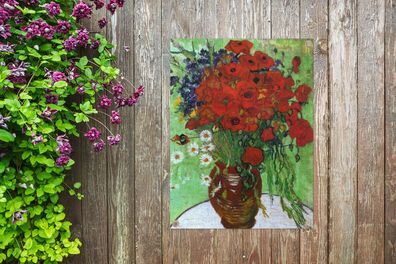 Gartenposter - 30x40 cm - Vase mit roten Mohnblumen und Gänseblümchen - Vincent van G