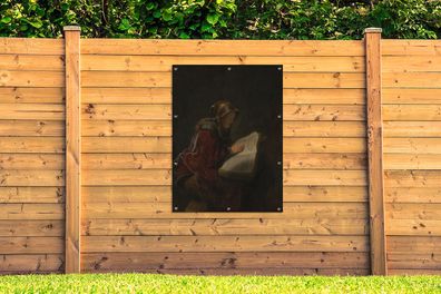 Gartenposter - 90x120 cm - Alte Frau lesend, wahrscheinlich die Prophetin Hanna - Rem