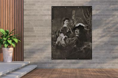Gartenposter - 120x160 cm - Rembrandt und Saskia in Schwarz und Weiß - Rembrandt van