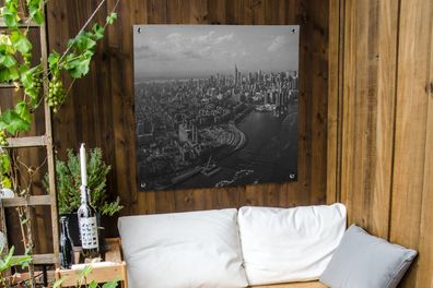Gartenposter - 100x100 cm - Luftaufnahme von Manhattan, New York - schwarz und weiß