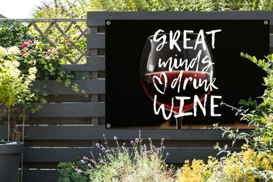 Gartenposter - 120x80 cm - Weinzitat "Große Geister trinken Wein" mit einem Weinglas