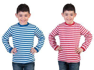 Ringelshirts Kinder blau oder rot weiß LA gestreift Kostüm Karneval Fasching