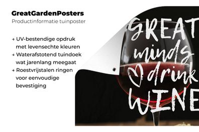 Gartenposter - 60x40 cm - Weinzitat "Große Geister trinken Wein" mit einem Weinglas