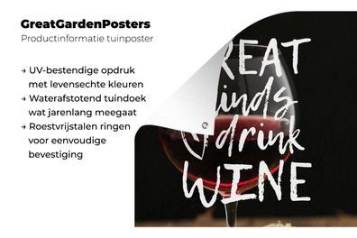 Gartenposter - 50x50 cm - Wein-Zitat "Große Geister trinken Wein" mit einem Weinglas