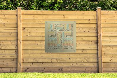 Gartenposter - 100x100 cm - Kaffee - Zitate - Reden - Cappuccino, Espresso, Latte Mac