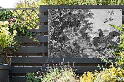 Gartenposter - 120x80 cm - Wasservögel und ein Hund - Melchior d'Hondecoeter