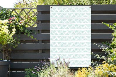 Gartenposter - 80x120 cm - Blau - Weiß - Zickzack - Muster (Gr. 80x120 cm)