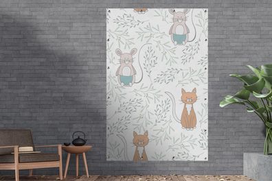 Gartenposter - 120x180 cm - Katzen - Maus - Muster (Gr. 120x180 cm)