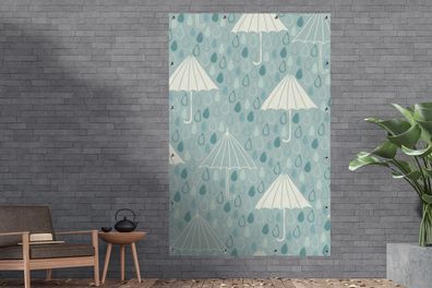 Gartenposter - 120x180 cm - Regenschirm - Muster - Blau (Gr. 120x180 cm)