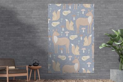 Gartenposter - 120x180 cm - Tiere im Wald - Cartoon - Muster (Gr. 120x180 cm)