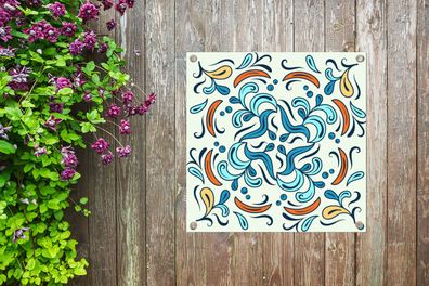 Gartenposter - 100x100 cm - Blütenblätter - Blau - Orange - Muster (Gr. 100x100 cm)